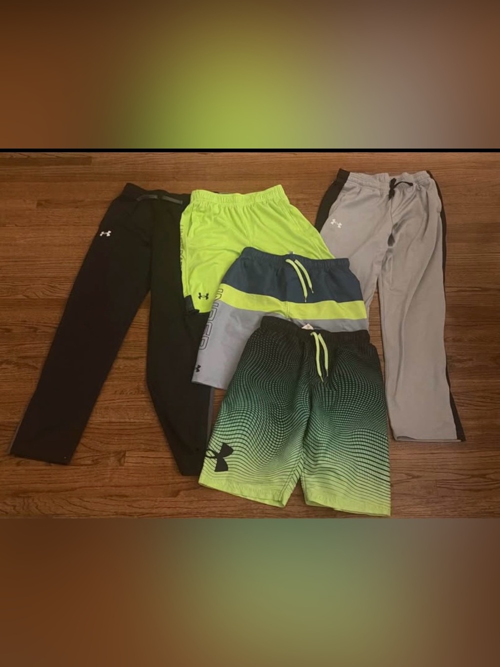 Under Armour Boys' Neon Green and Black Athletic Shorts and Pants Lot